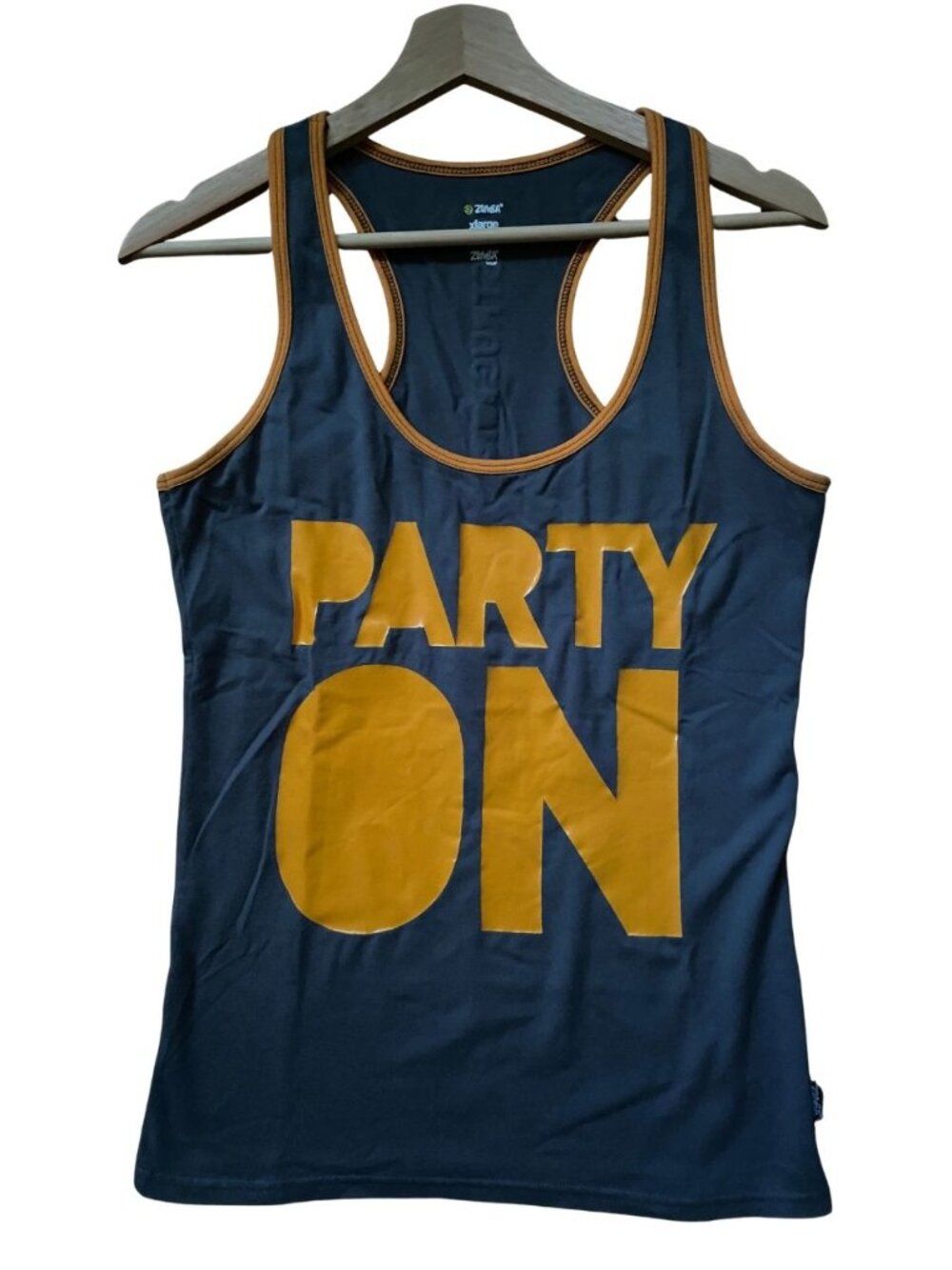 rare Zumba Fitness "Party On" Racerback Tank Top - Slate Blue Grey/Orange - XL